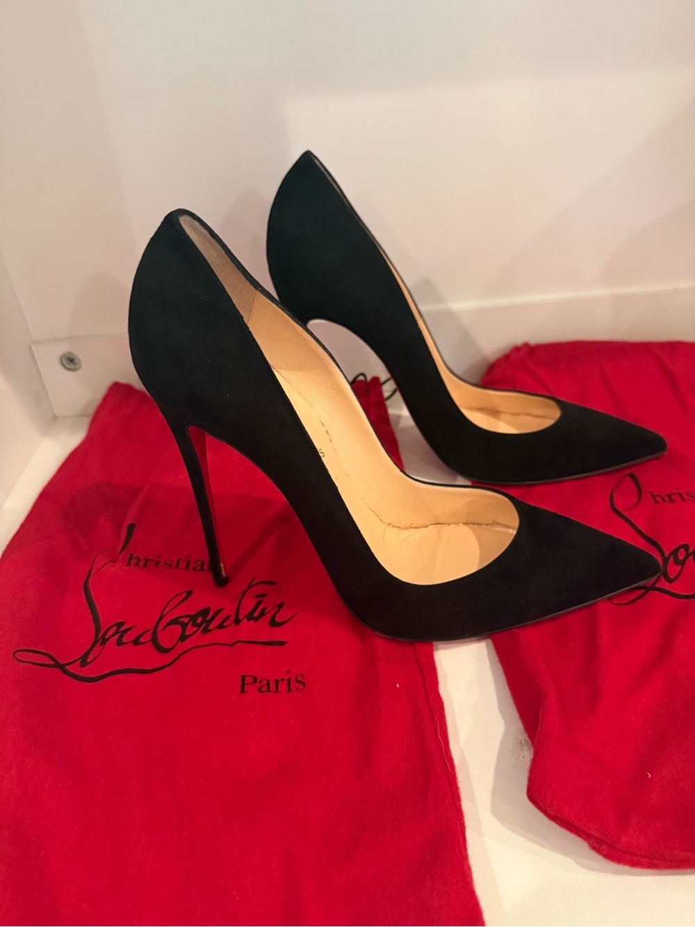 Authentic Christian Louboutin So Kate 120mm Pumps in Black Suede (Veau Velours)